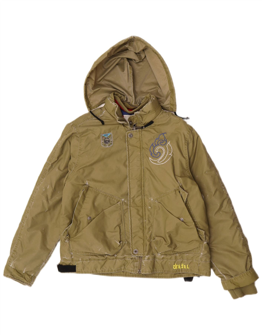 Diesel Chaqueta bomber con capucha y gráfico para niños 13-14 años XL Poliamida caqui