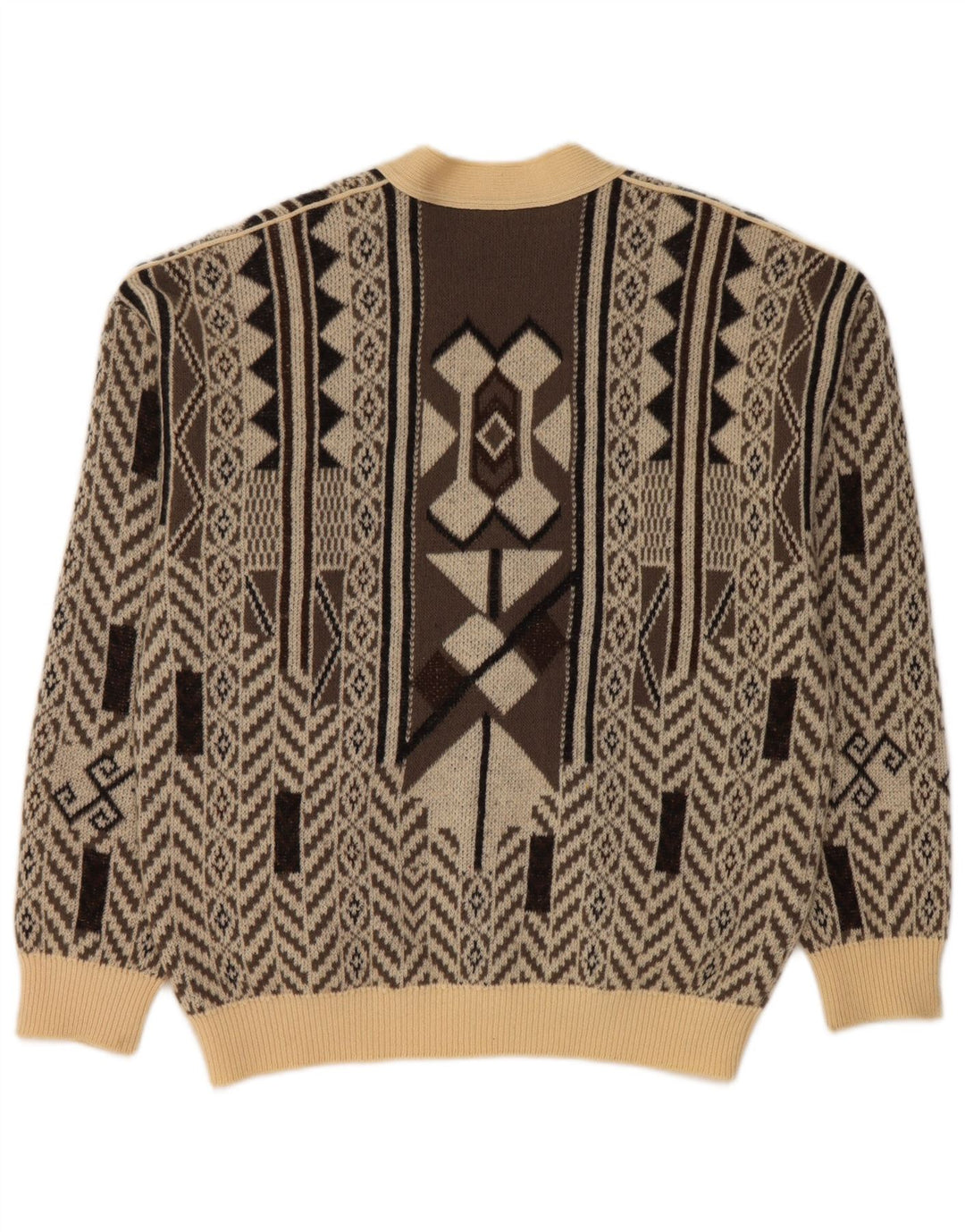 FALCARO Cárdigan para hombre IT 52 Large Beige Geométrico Lana