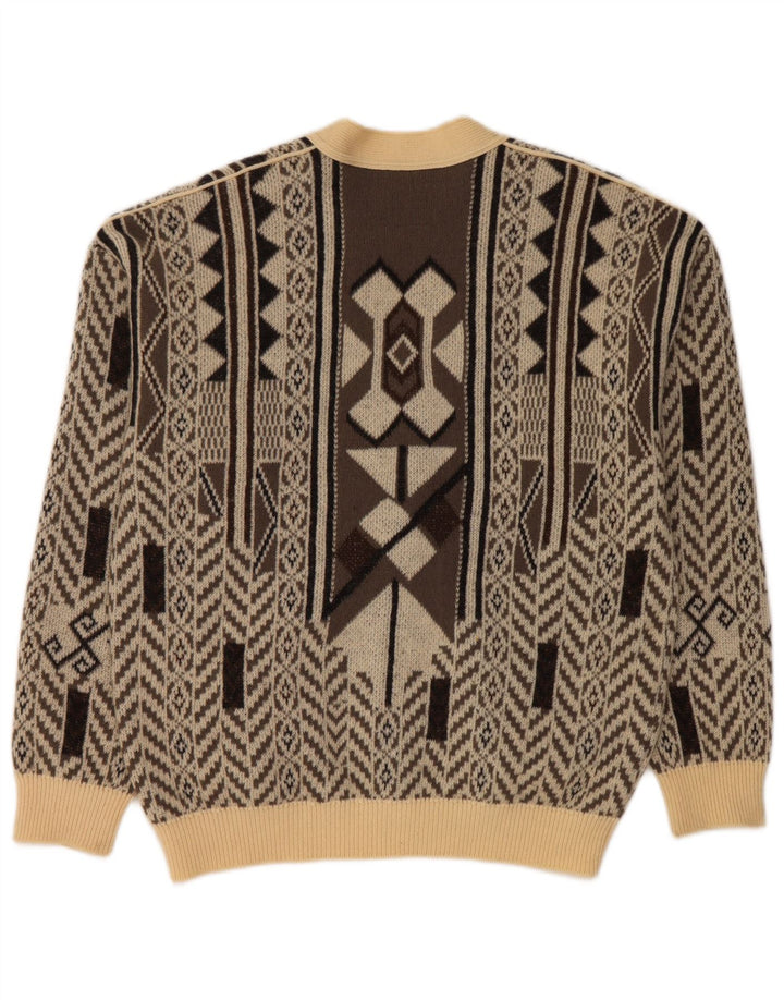 FALCARO Cárdigan para hombre IT 52 Large Beige Geométrico Lana