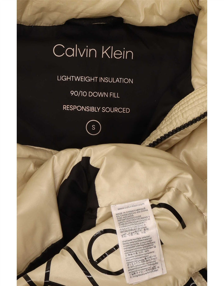Calvin Klein Chaqueta acolchada gráfica para mujer UK 10 Small Off White Colourblock