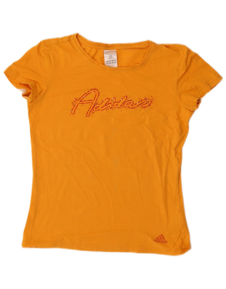 Adidas Camiseta gráfica para mujer Top UK 12 Algodón amarillo mediano