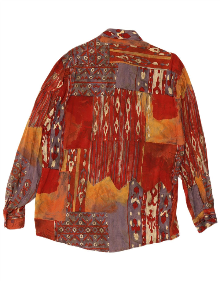 Camisa vintage para hombre con estampado abstracto de viscosa multicolor mediana