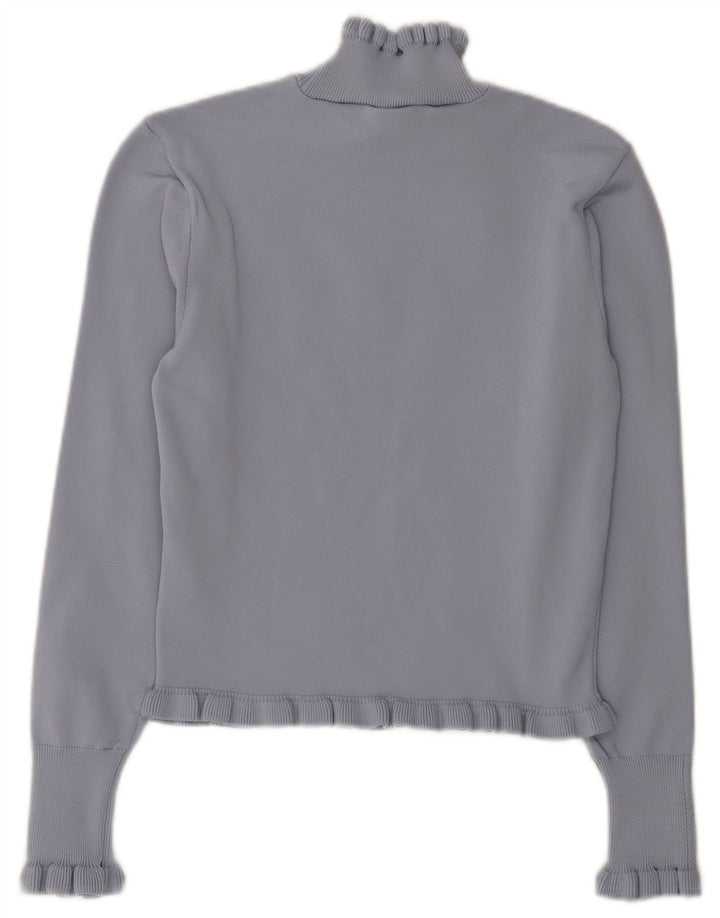 Zara Mujer Crop Turtle Neck Jumper Sweater UK 12 Medio Azul Poliéster