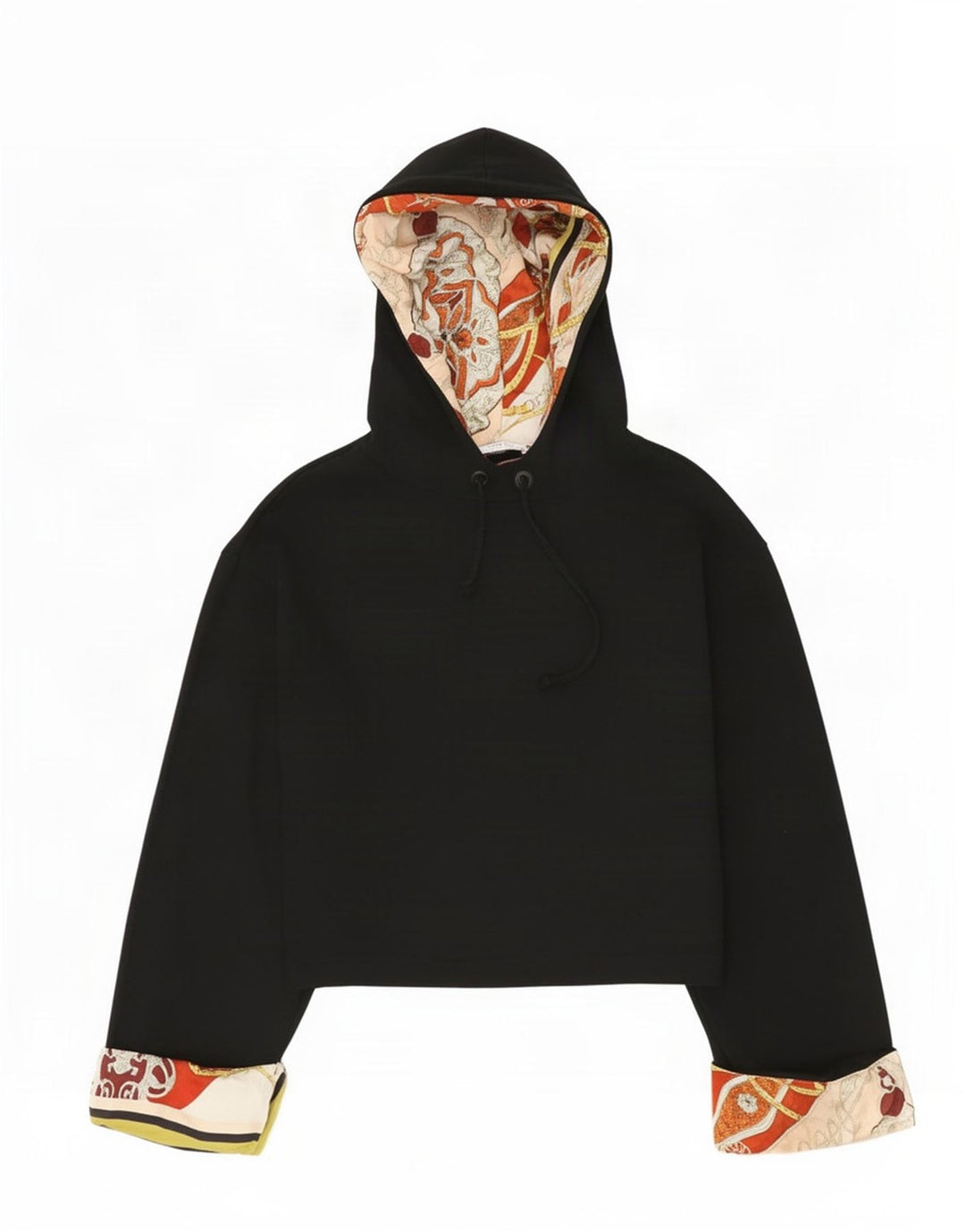 Zara Mujer Crop Abstract Pattern Sudadera con capucha de gran tamaño UK 10 Small Black