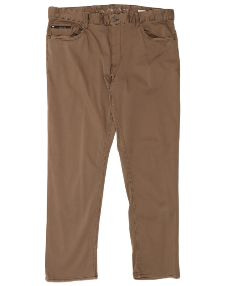 CALVIN KLEIN Pantalón casual recto y delgado para hombre W38 L30 Algodón beige