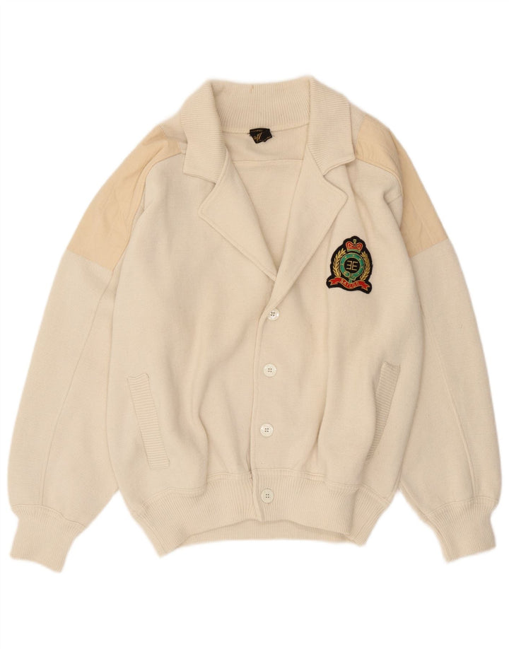 VINTAGE Suéter Cárdigan para Hombre Lana Colorblock Mediana Blanca