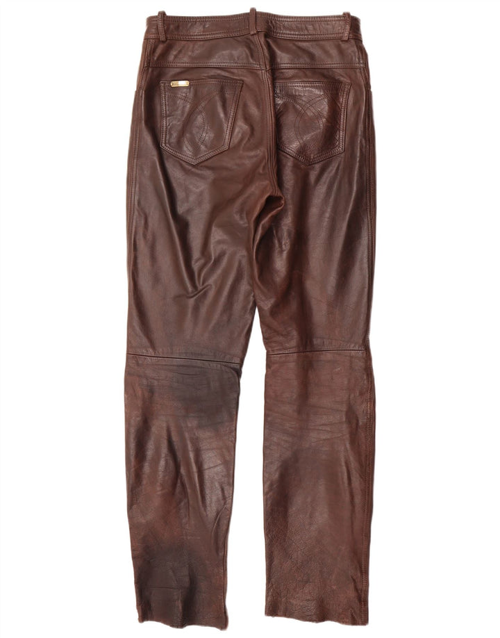 LINUS Pantalones rectos de cuero para hombre W32 L33 Cuero marrón