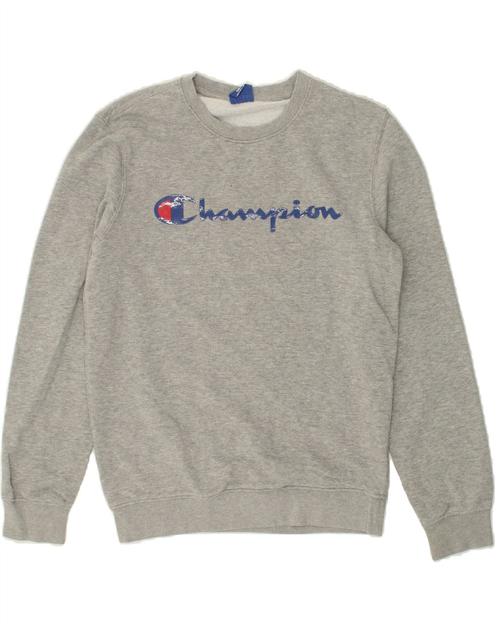 CHAMPION Mens Graphic Sweatshirt Jumper Small Grey Cotton Vintage Champion and Second-Hand Champion from Messina Hembry 