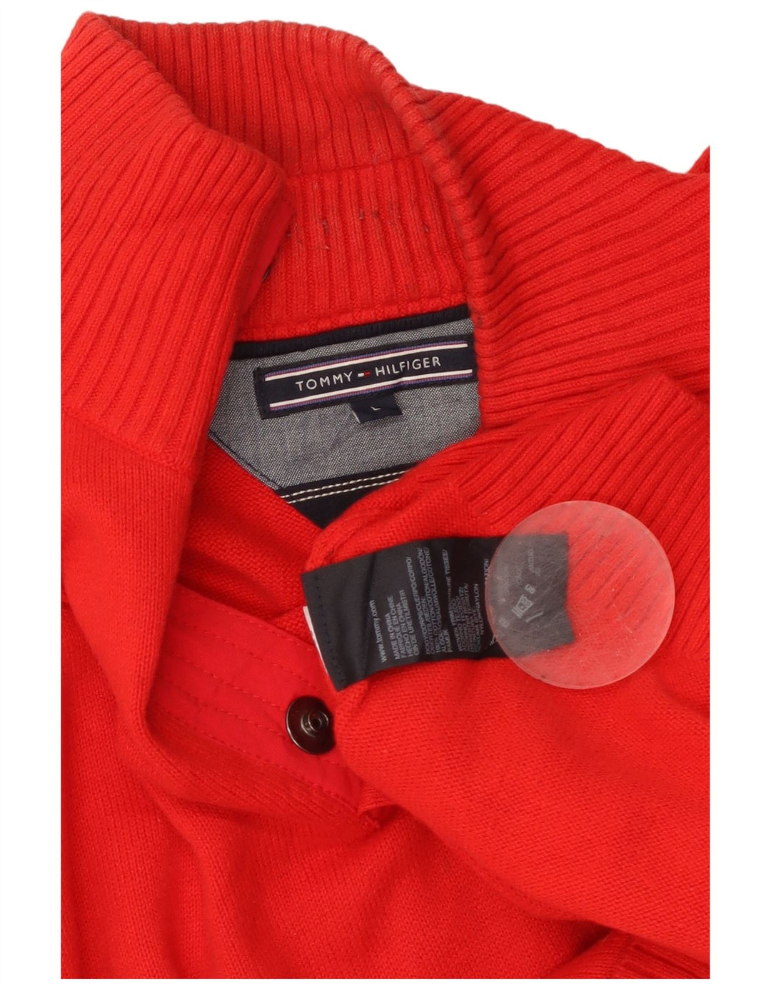 TOMMY HILFIGER Suéter tipo jersey con cuello y botones para hombre, tamaño grande, algodón rojo