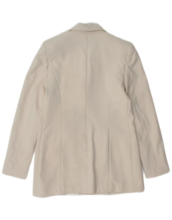 Zara Mujer Chaqueta Blazer De Doble Botonadura UK 10 Small Poliéster Blanco