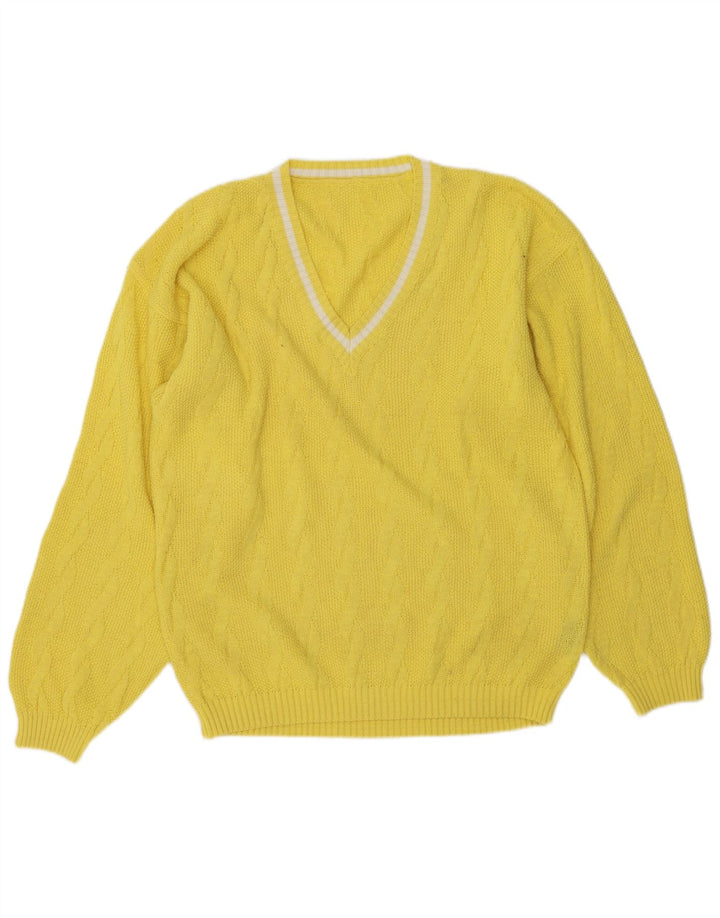 Vintage hombres V-cuello jumper suéter IT 50/52 poliacrílico amarillo medio