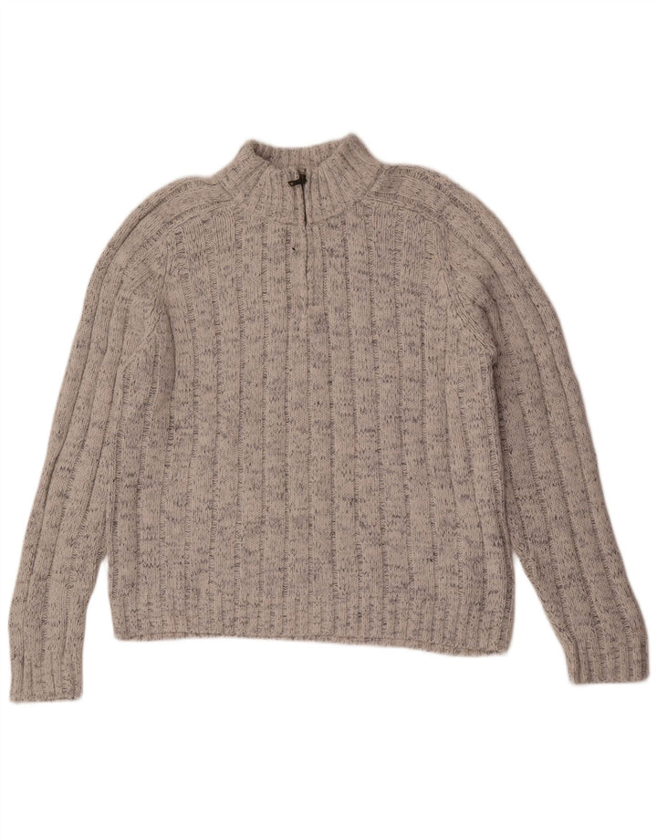 Marks & Spencer Jersey con cuello y cremallera para hombre, acrílico moteado gris grande