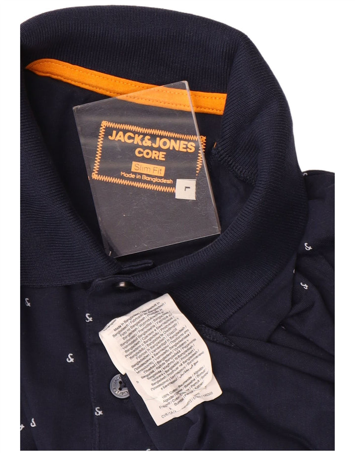 JACK & JONES Polo de corte slim para hombre de algodón con lunares en azul marino grande