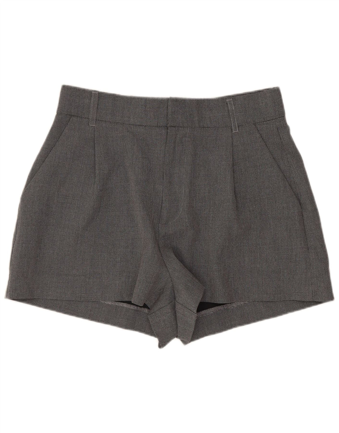 Zara Mujer Pantalones Cortos De Cintura Alta Medio W28 Gris Pata De Gallo