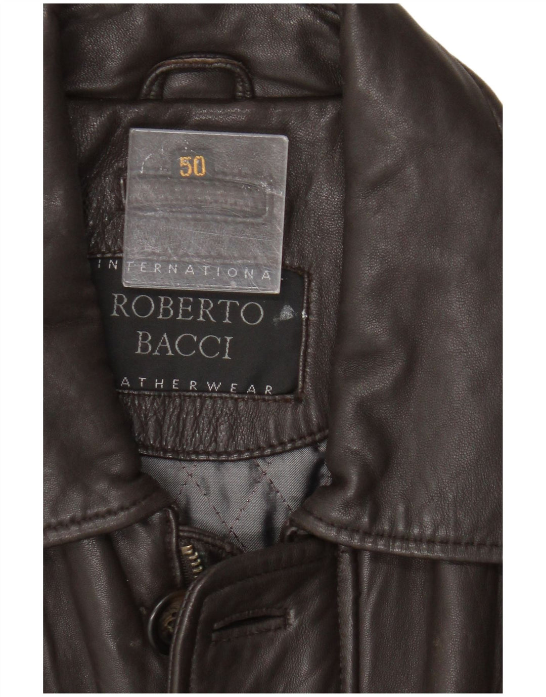 Chaqueta de cuero vintage para hombre IT 50 cuero marrón grande
