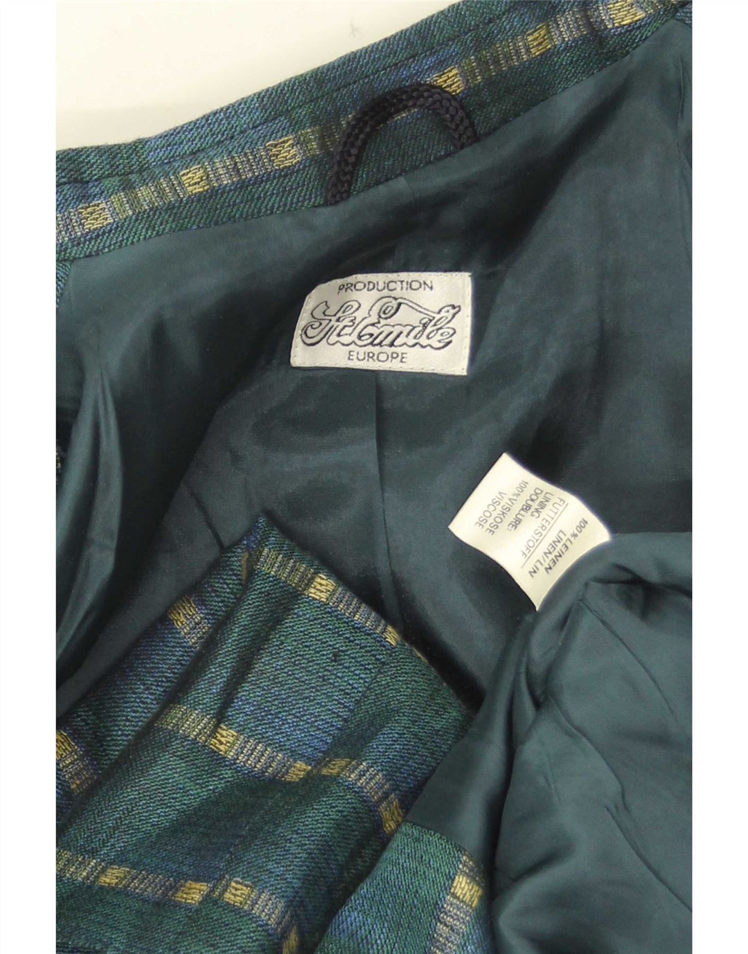 Vintage mujer 3 botones Blazer chaqueta Reino Unido 14 lino de rayas verde medio