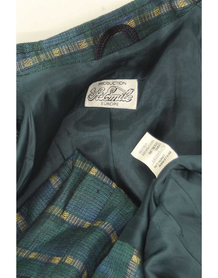 Vintage mujer 3 botones Blazer chaqueta Reino Unido 14 lino de rayas verde medio