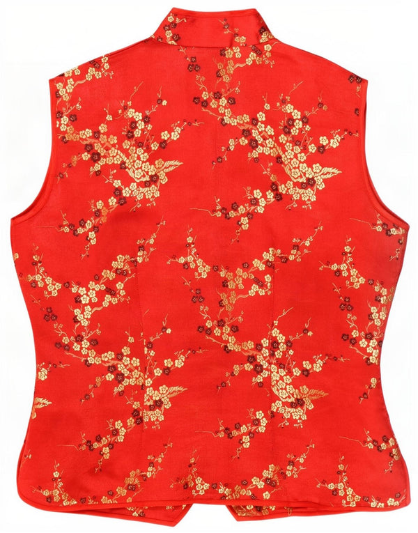 Vintage mujer chaleco Reino Unido 10 pequeña seda floral roja