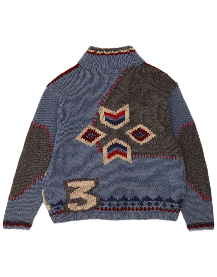 S.Moritz Cárdigan hecho a mano para hombre, suéter grande de lana geométrica azul, novedad