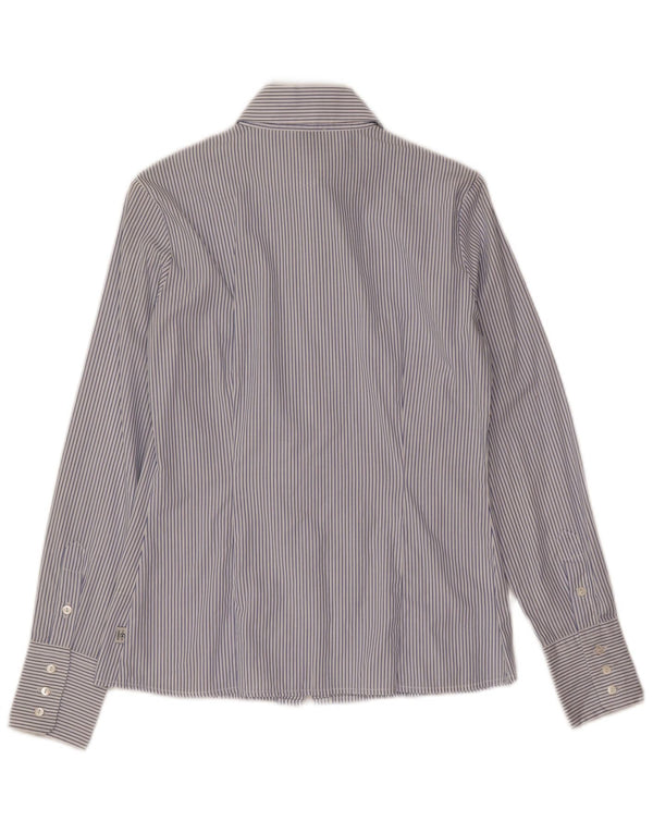 Cerruti 1881 Camisa con volantes en la parte delantera para mujer UK 40 Small Algodón a rayas azules