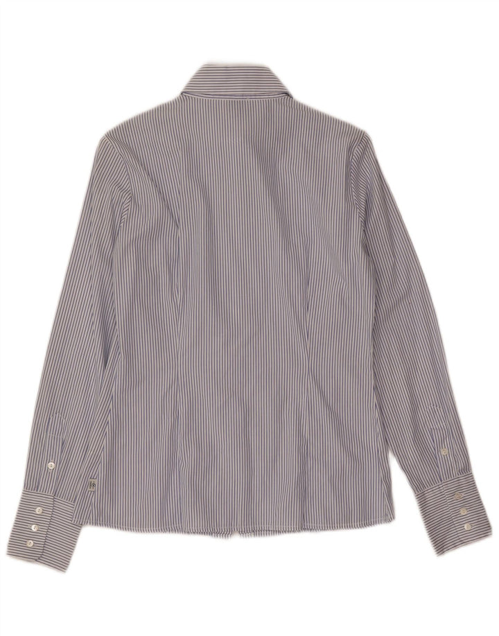 Cerruti 1881 Camisa con volantes en la parte delantera para mujer UK 40 Small Algodón a rayas azules