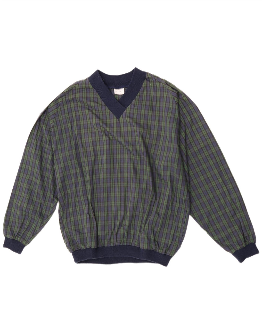 Vintage hombres pullover chándal top XL azul marino comprobar poliéster