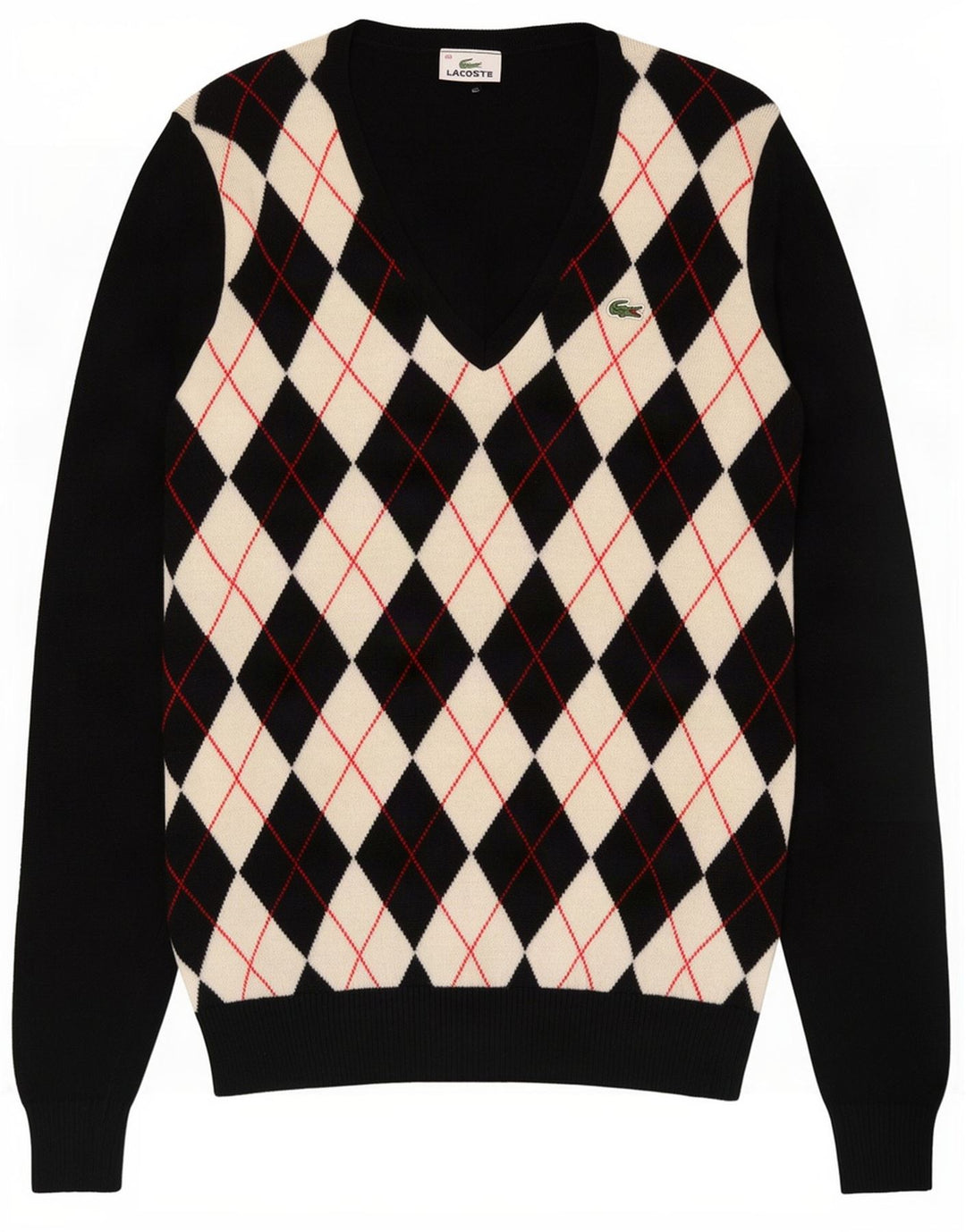 Lacoste Jersey con cuello en V para mujer Talla 40 Mediano Negro Argyle/Diamante