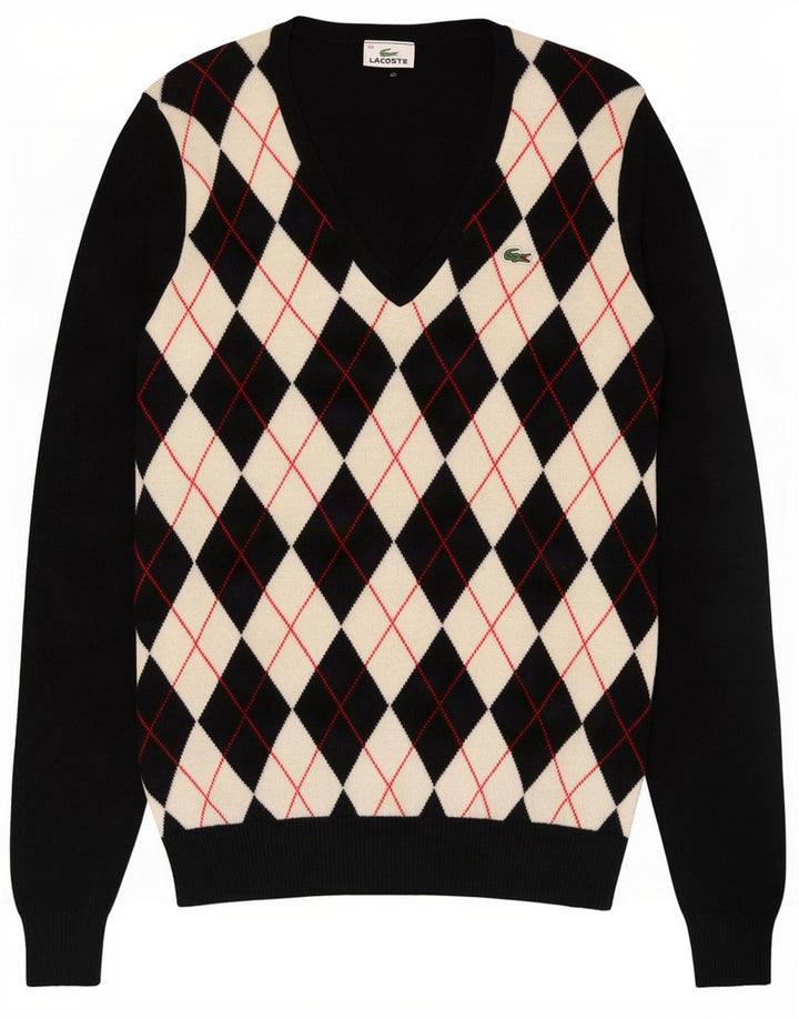 Lacoste Jersey con cuello en V para mujer Talla 40 Mediano Negro Argyle/Diamante