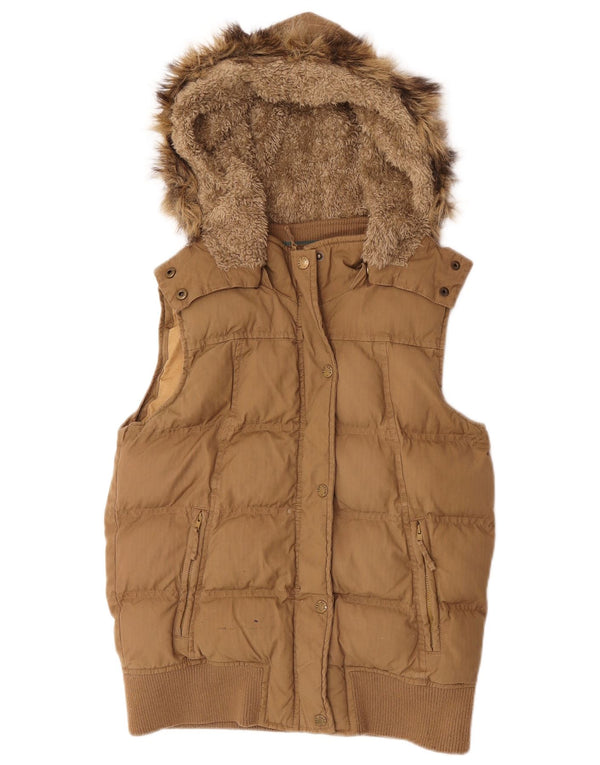 Chaleco acolchado con capucha para mujer Fat Face UK 8 Small Algodón beige