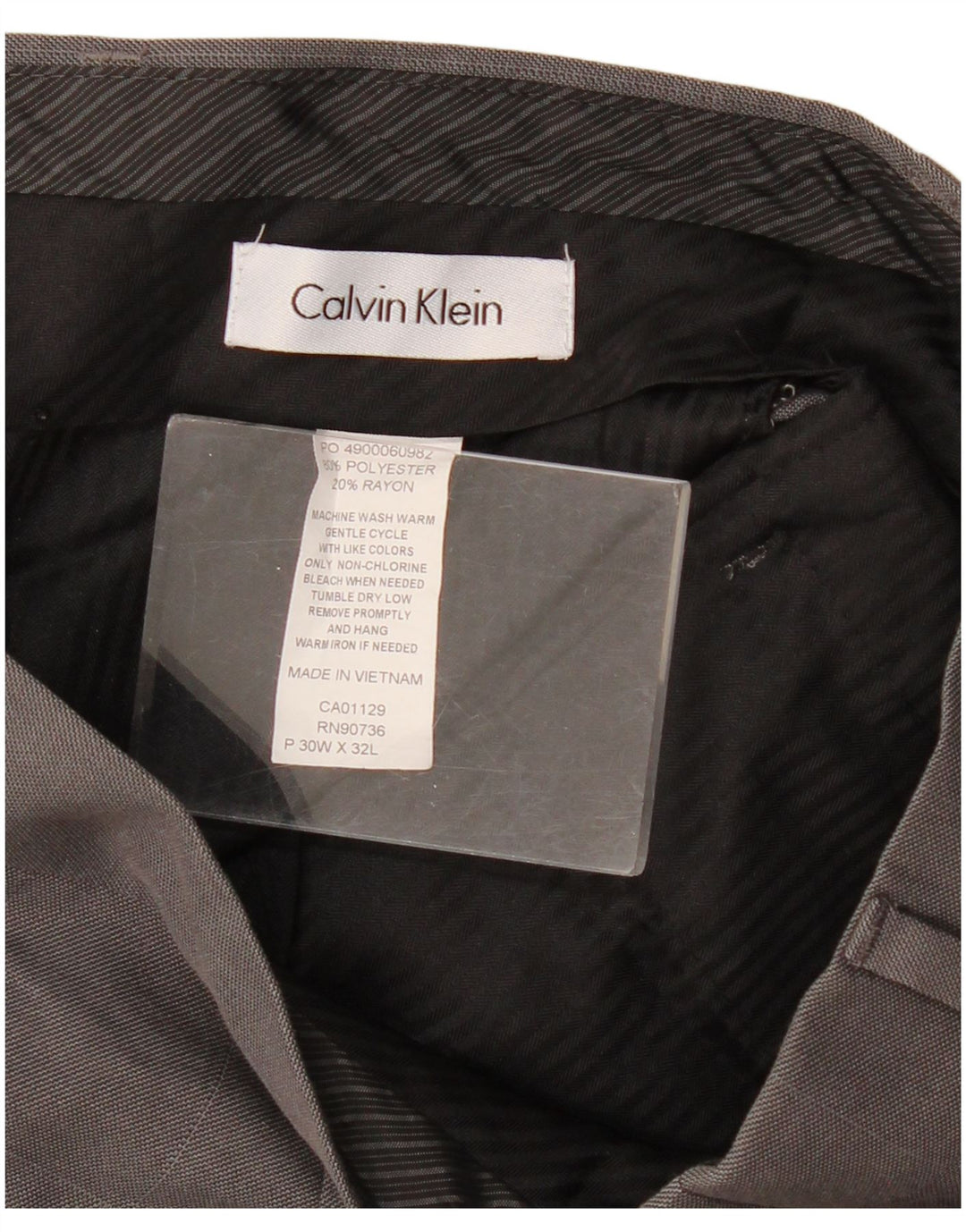 CALVIN KLEIN Pantalón de traje recto para hombre W30 L32 Poliéster a cuadros gris