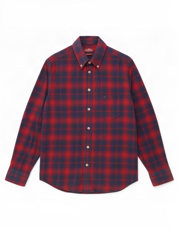 Carrera Camisa de franela de ajuste regular para hombre Algodón a cuadros rojos medianos