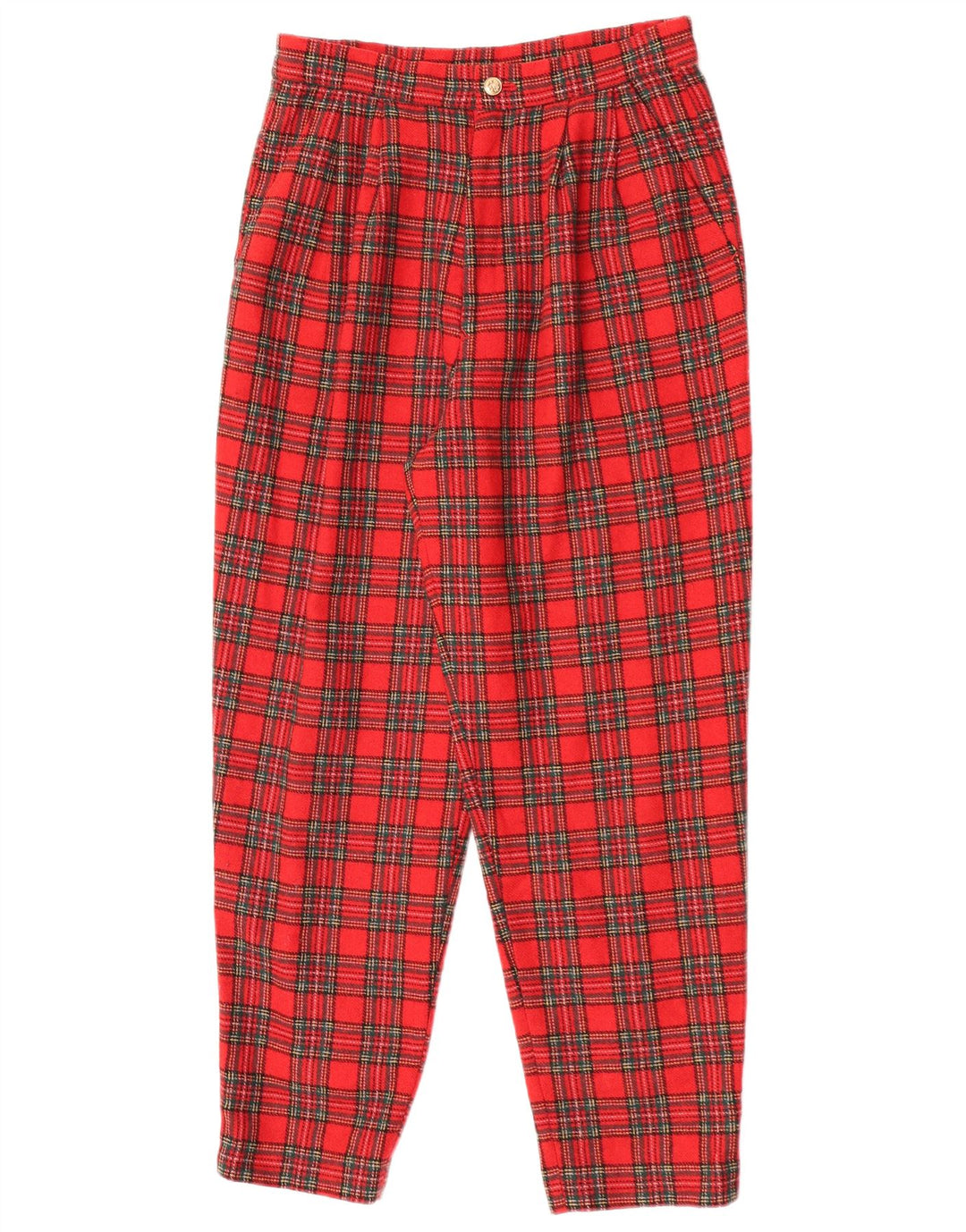 VINTAGE Pantalones chinos pegados para mujer W25 L26 Cuadros rojos