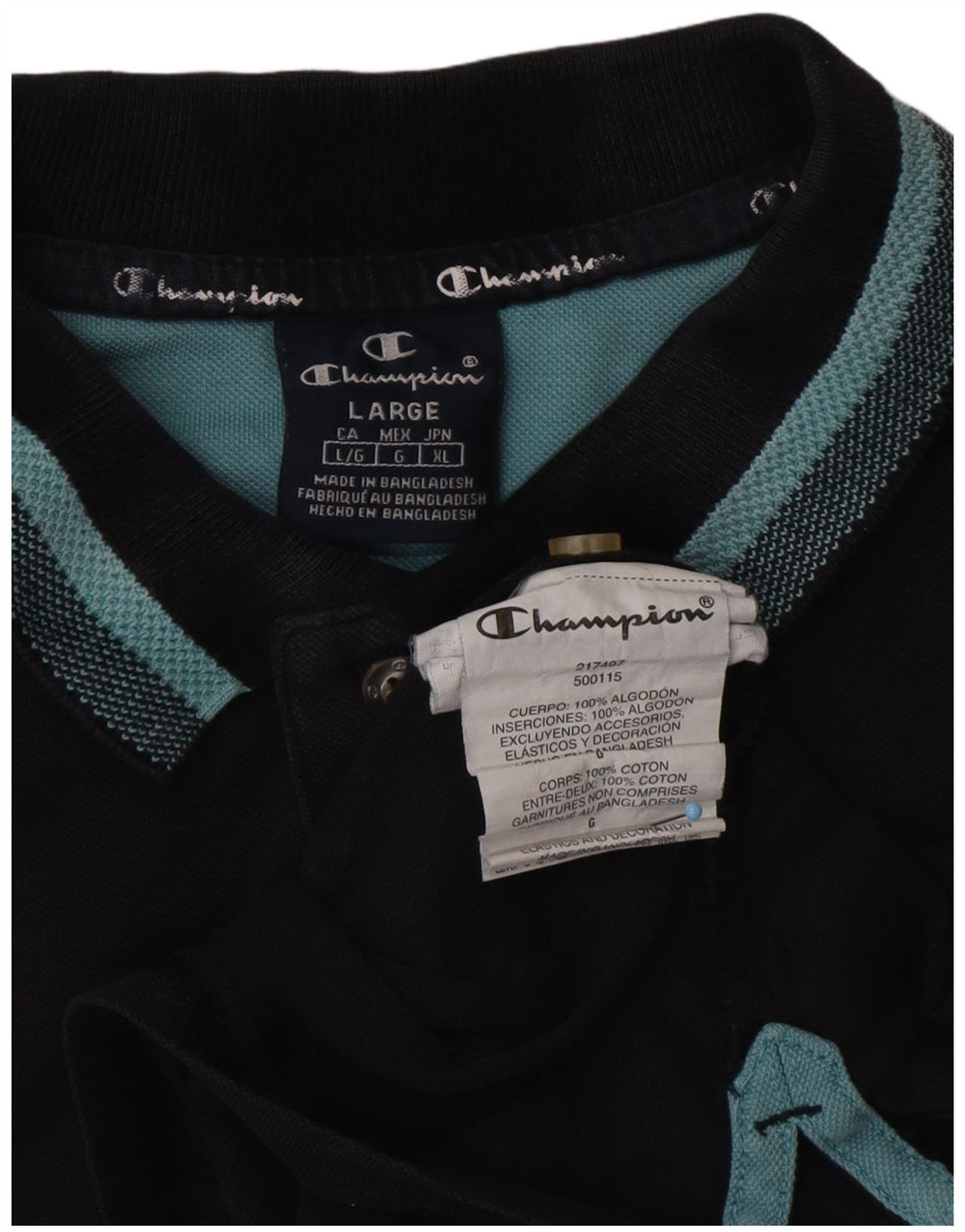 CHAMPION Polo para hombre grande de algodón negro