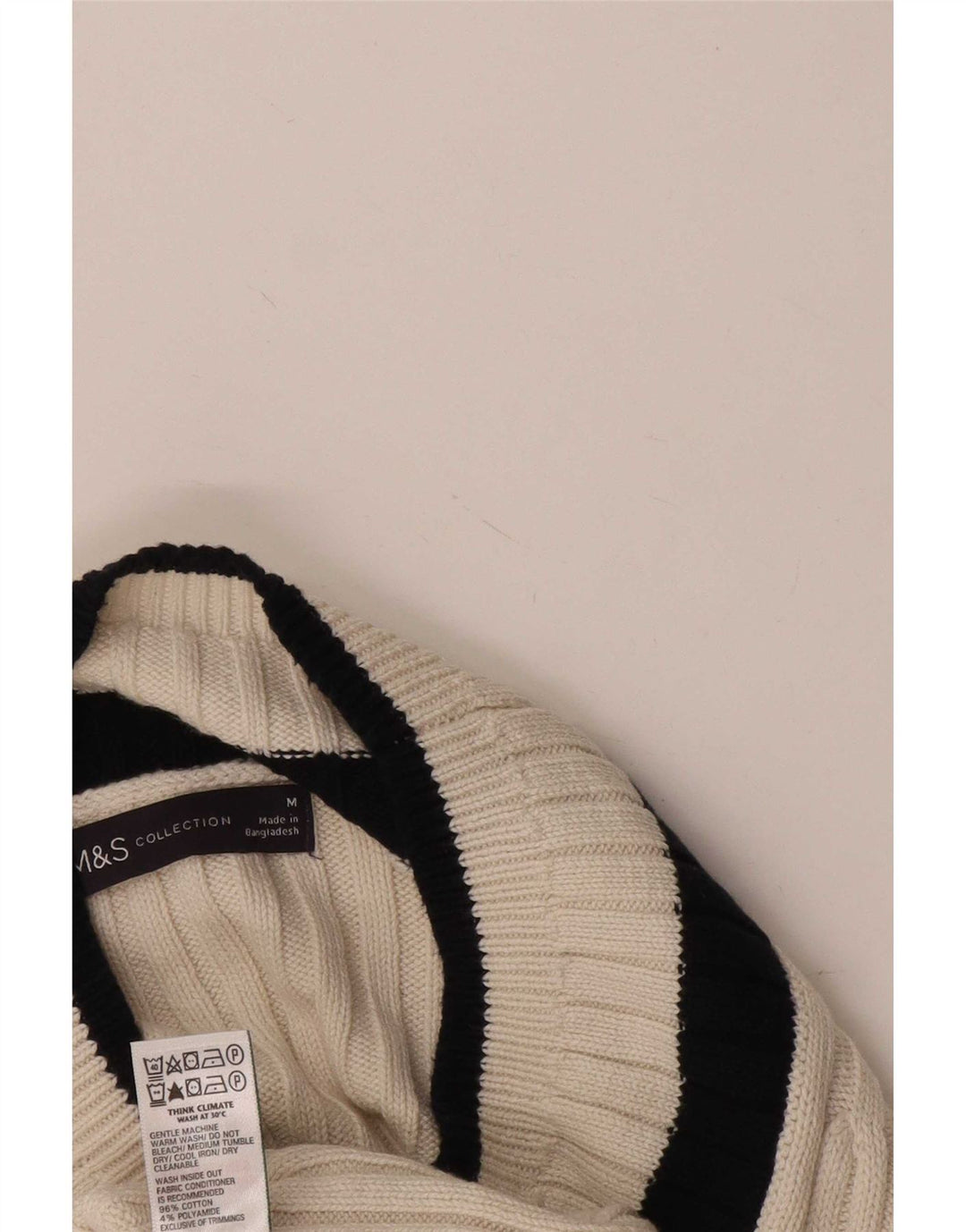 Marks & Spencer Jersey con cuello en V para mujer UK 44 Mediano Blanco Colorblock