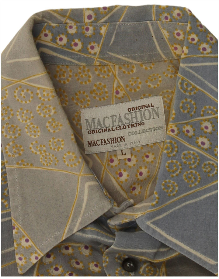 MAC FASHION Camisa de manga corta para hombre grande azul geométrico