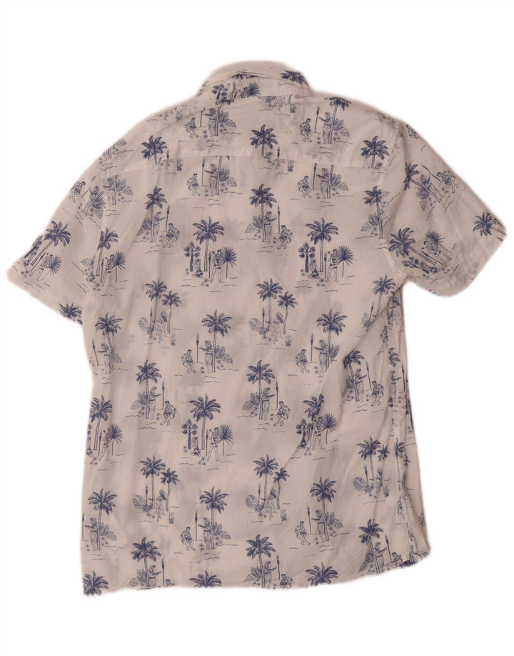 French Connection Camisa estampada de corte clásico para hombre de algodón blanco mediano
