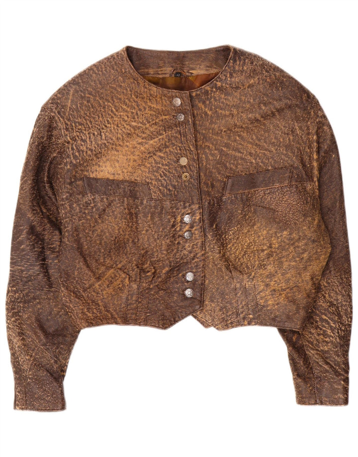 Chaqueta de cuero vintage para mujer IT 42 Cuero con estampado animal marrón medio