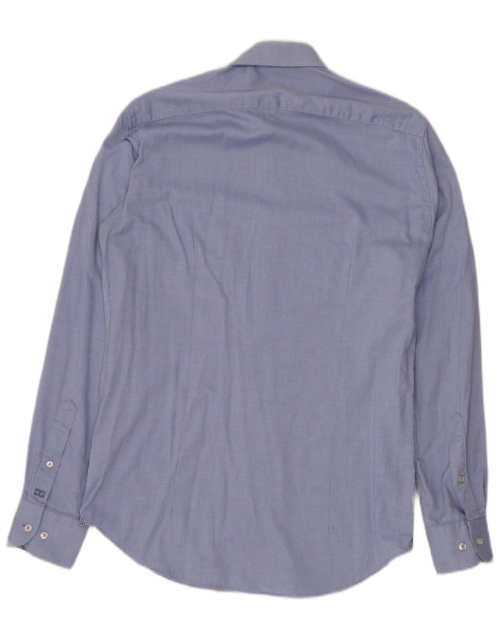 TOMMY HILFIGER Camisa a medida para hombre Talla 37 14 1/2 Pequeña Azul Algodón