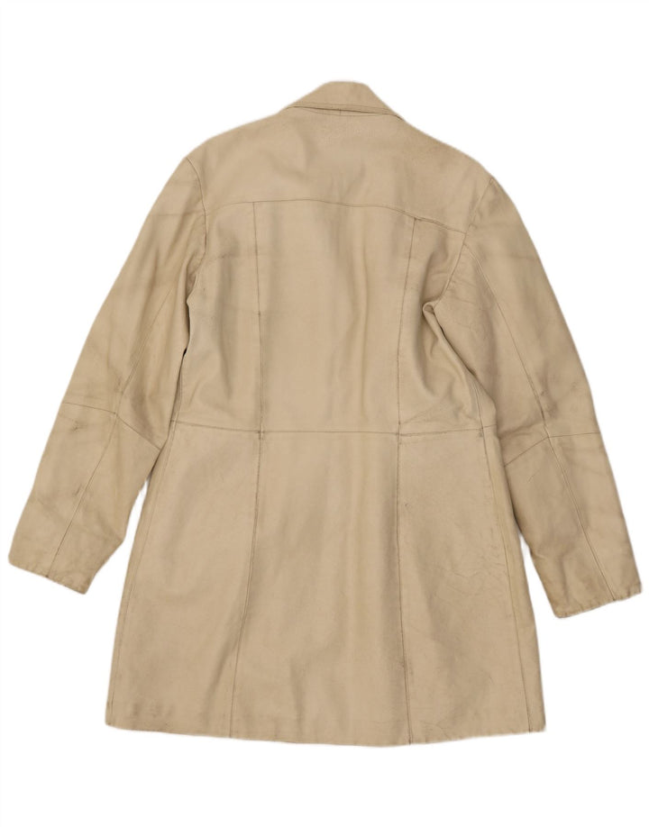 Abrigo de cuero vintage para mujer IT 46 Beige grande