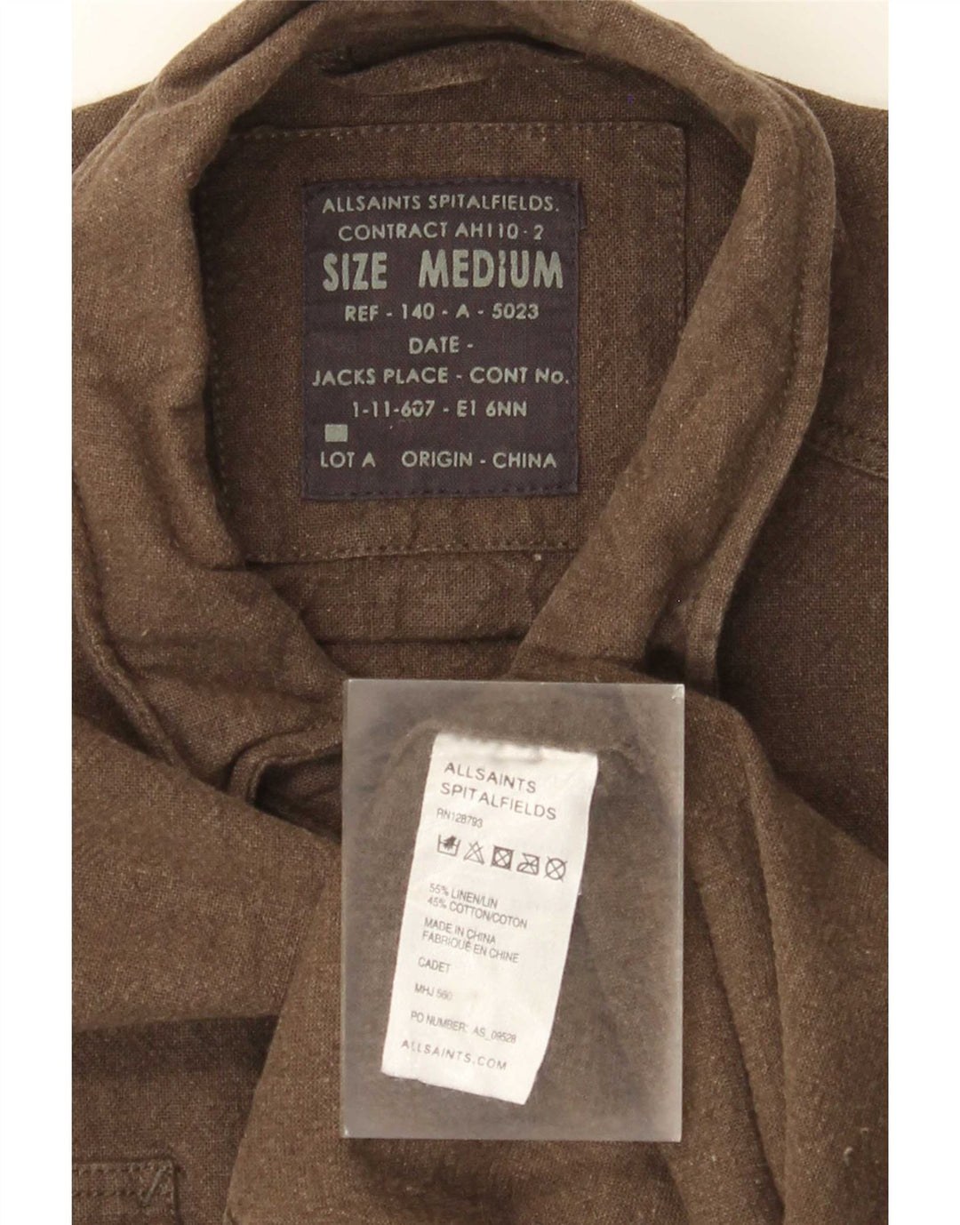 All Saints Camisa Militar Hombre Lino Caqui Medio