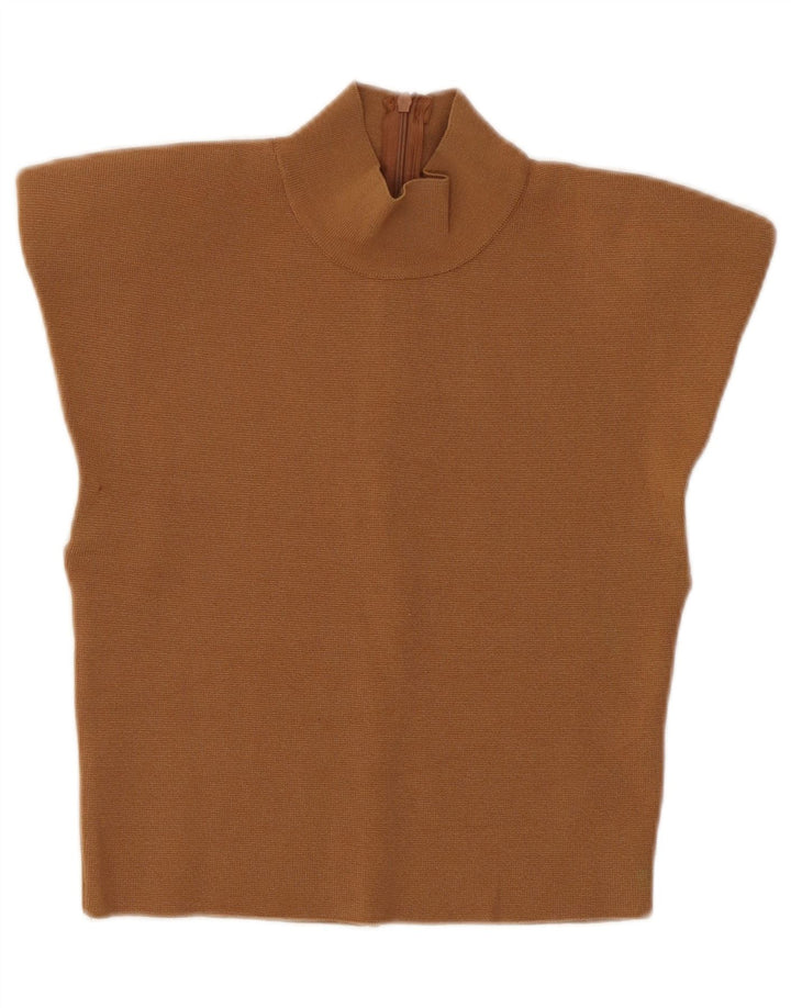 Zara Mujer Crop Blusa Top UK 8 Small Marrón Viscosa