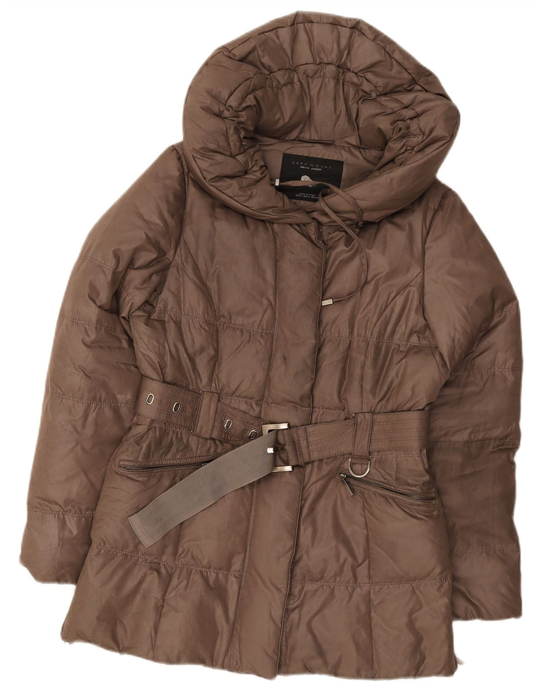 Zara Mujer Chaqueta Acolchada UK 8 Small Marrón Poliéster