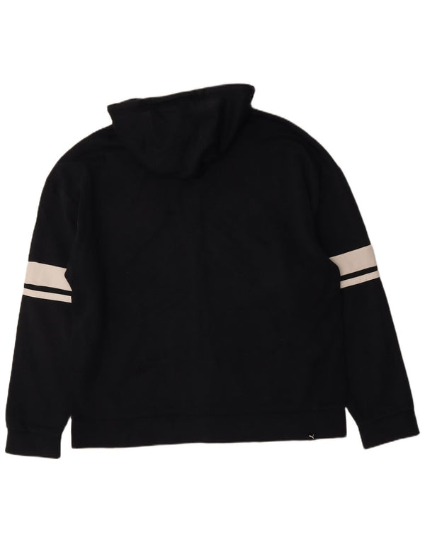Puma Sudadera con capucha y cremallera gráfica para hombre, talla 2XL, algodón negro con bloques de color