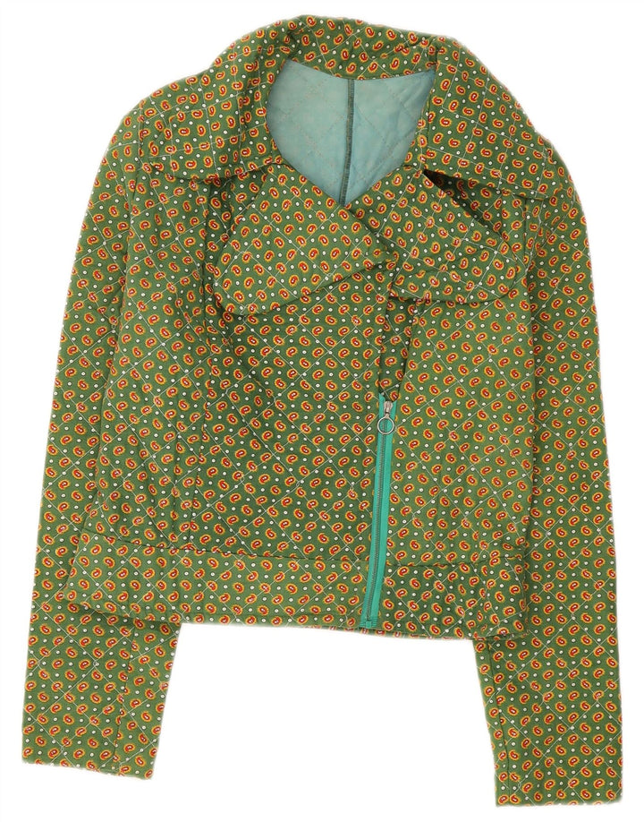 Vintage mujer bombardero chaqueta Reino Unido 8 pequeño verde Paisley