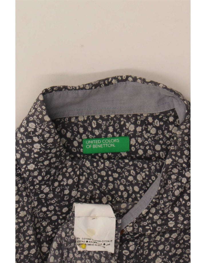 Benetton Hombre Camisa Grande De Algodón Floral Azul