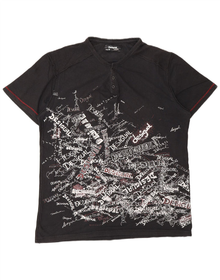 DESIGUAL Camiseta gráfica para hombre Top Medium Black Cotton