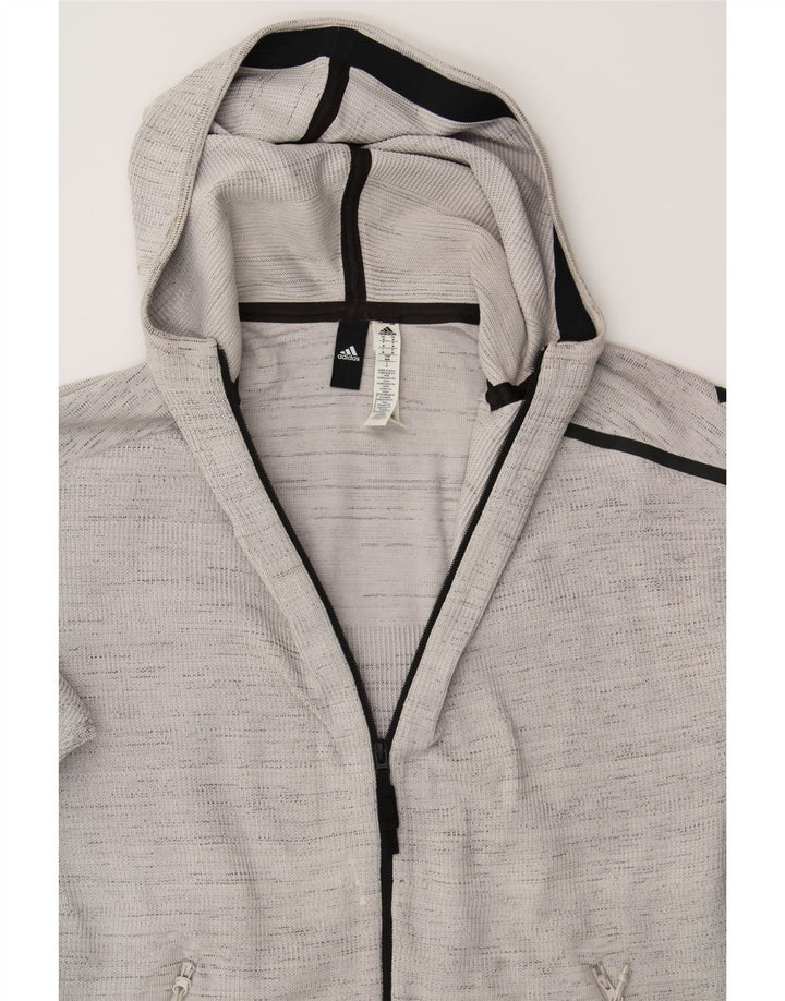 ADIDAS Mens Zip Hoodie Sweater Medium Grey Flecked Polyester Vintage Adidas and Second-Hand Adidas from Messina Hembry 