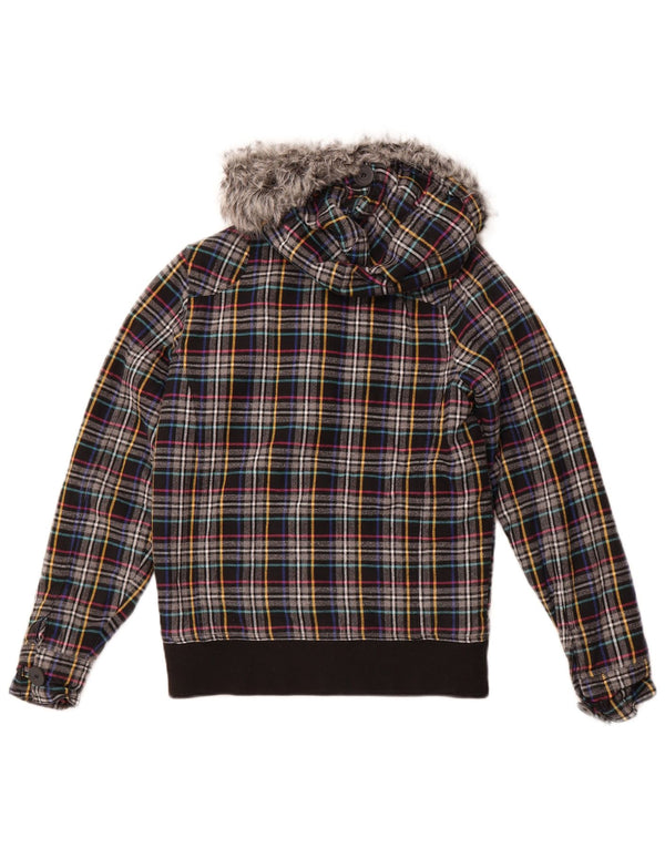VANS Chaqueta bomber con capucha para mujer UK 10 Small Grey Check Cotton