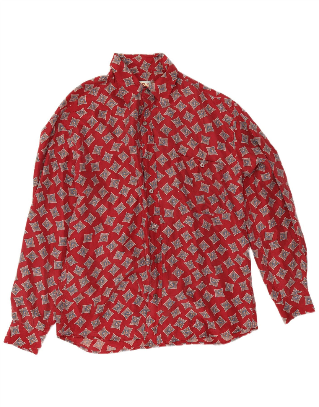 Camisa De Hombre Wampum Seda Geométrica Roja Mediana