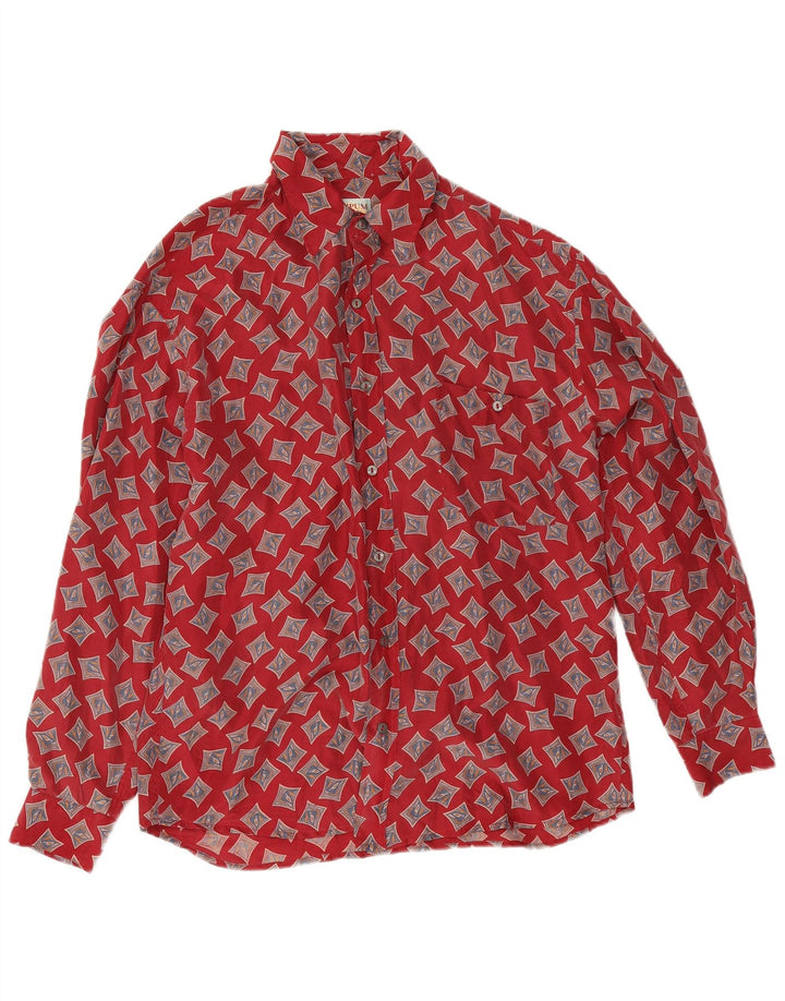 Camisa De Hombre Wampum Seda Geométrica Roja Mediana